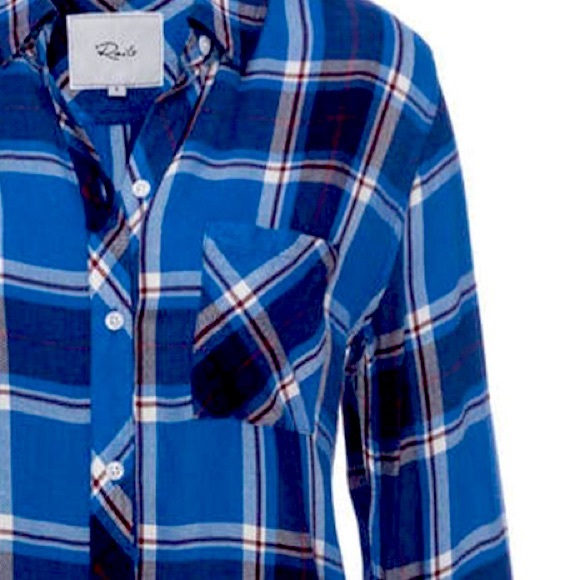 Rails Blue & Red Plaid Hunter Button Down Blouse Lightweight - Picture 2 of 7